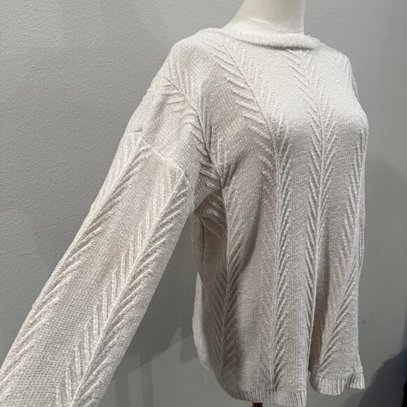 Orvis Cream Chenille Textured Knit Sweater M Cozy Soft Neutral Pullover Winter - Picture 3 of 9